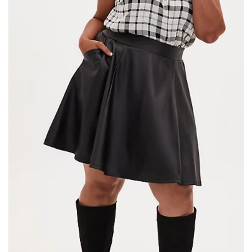 Torrid black pleather vegan skater skirt